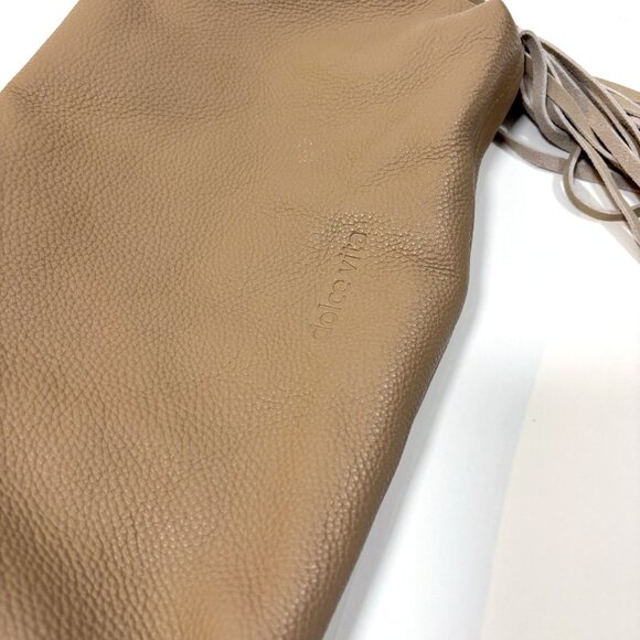 Dolce Vita Shea Large Leather Fringe Clutch Cafe Beige Soft Pebbled Leather - Picture 5 of 10